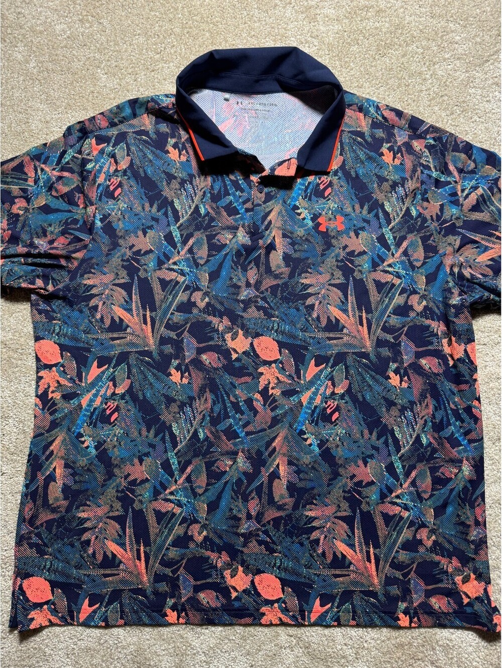 Under Armour Men's Iso Chill Performance Polo XXL Blue/Orange Palm Print
